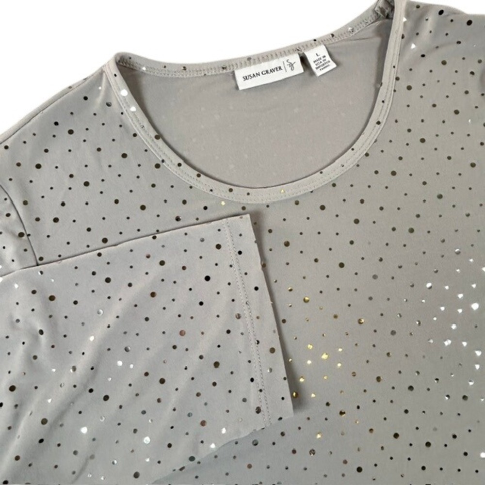 Susan Graver Women's Gray Tunic Blouse LG Silver Sparkle Embellished